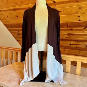 Forenza Women's Open Waterfall Wrap Cardigan Ribbed Sleeve Brown Cream Size L